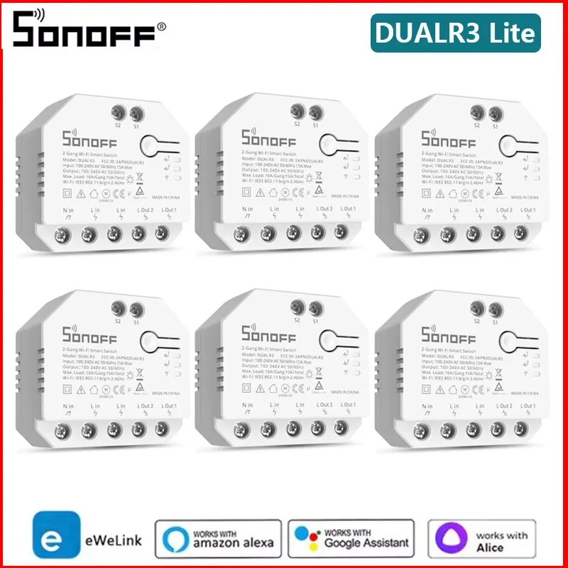 

Новый умный переключатель SONOFF DUAL R3 Lite MINI WiFi, 2-бандовый двойной релейный модуль для управления электрическим моторизованным рольставнем через Google