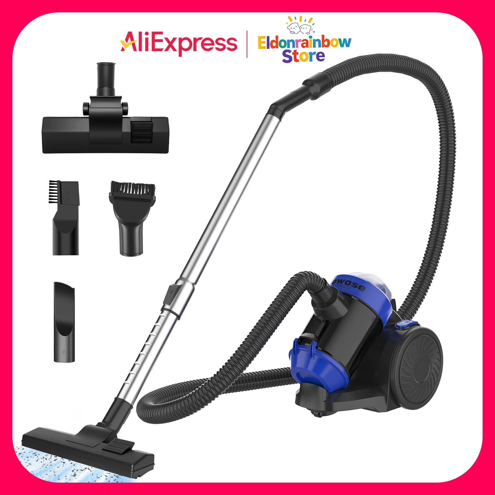 Cylinder Vacuum Cleaner 1200W Powerful Suction - Auto Cord Rewind, 1.5L Washable Dust Cup for Multi-Surface Home & Car Cleaning