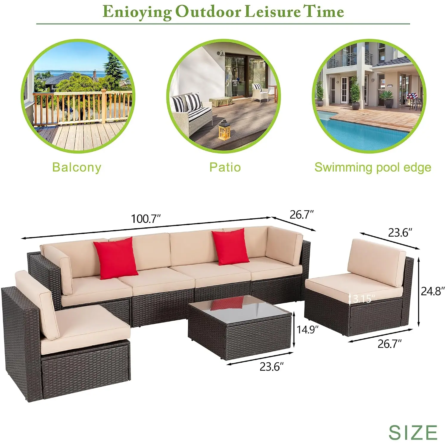 8 Pieces Outdoor Sectional Sofa Set with 43