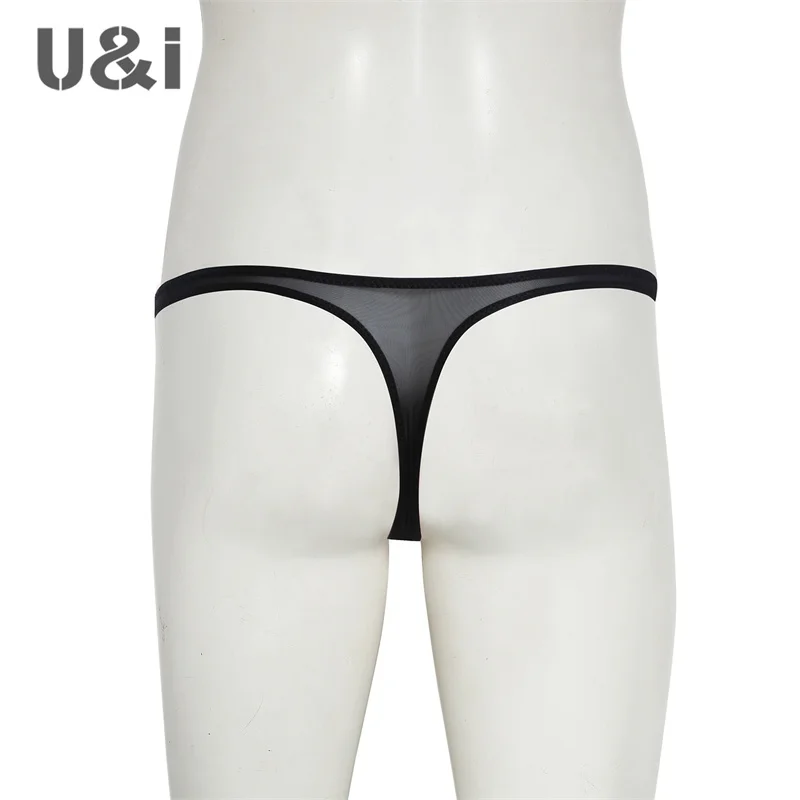 U＆I sexy thong men\'s personality ultra-thin 50g transparent high elastic nylon tight low waist 3d pouch t briefs