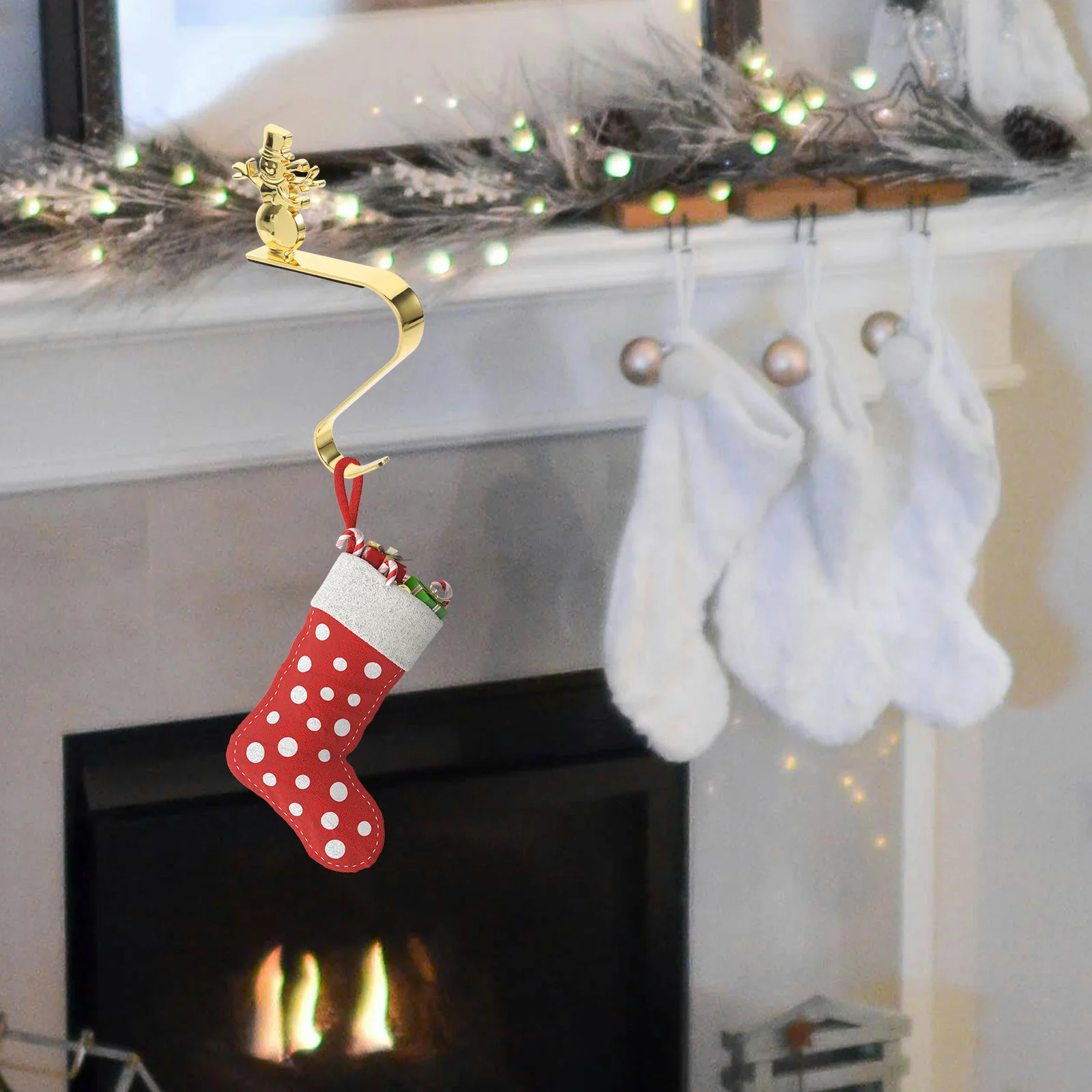 

Christmas Stocking Hook Snowman Decorative Metal Holiday Fireplace Mantel Stocking Holder Hangers Clip Stand Hangers