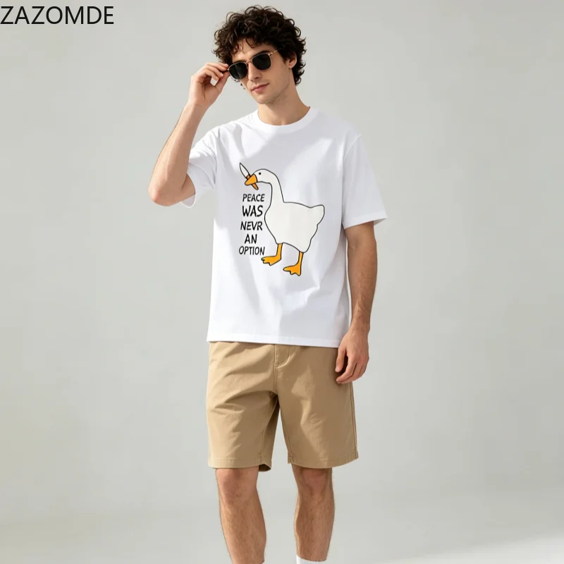 ZAZOMDE Couple Matching Humorous Animal Slogan T Shirt Unisex Casual Short Sleeve Goose Pattern Loose Streetwear Cotton Tee