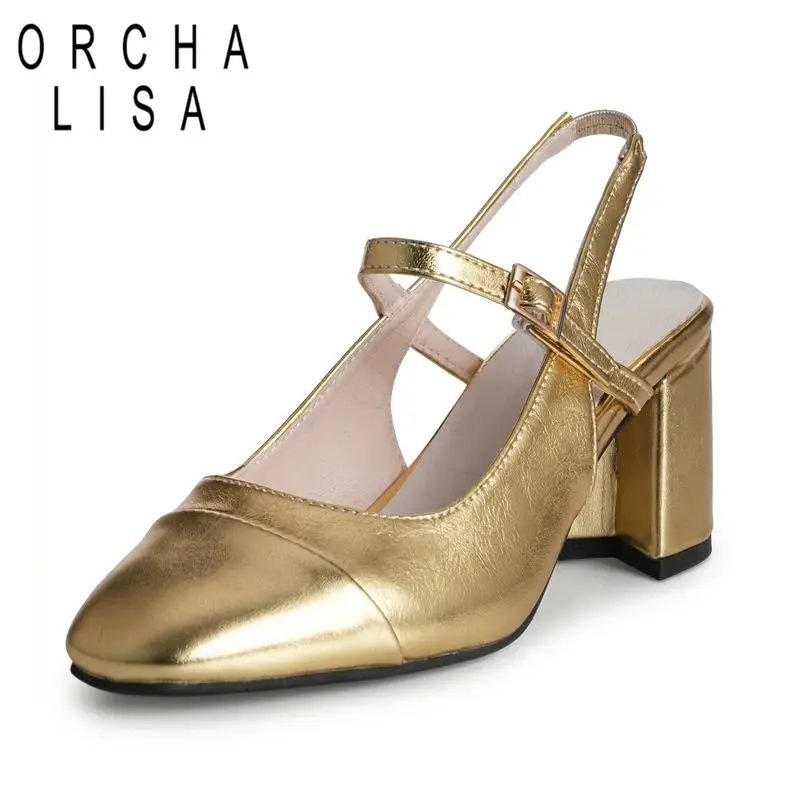 

ORCHA LISA Синие женские босоножки с круглым носком, каблук 7 см, на блочном каблуке, с ремешком на пятке, большие размеры 44, 45, 46, 47, 48, сексуальные свадебные туфли, обувь