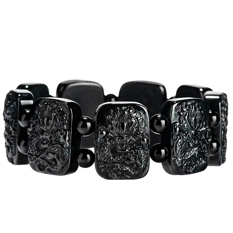 

Natural Black Jade Dragon Bracelet Men Women Genuine Myanmar Jadeite Grade A Burma Jade Nine Dragon Bangles Wide Bracelets