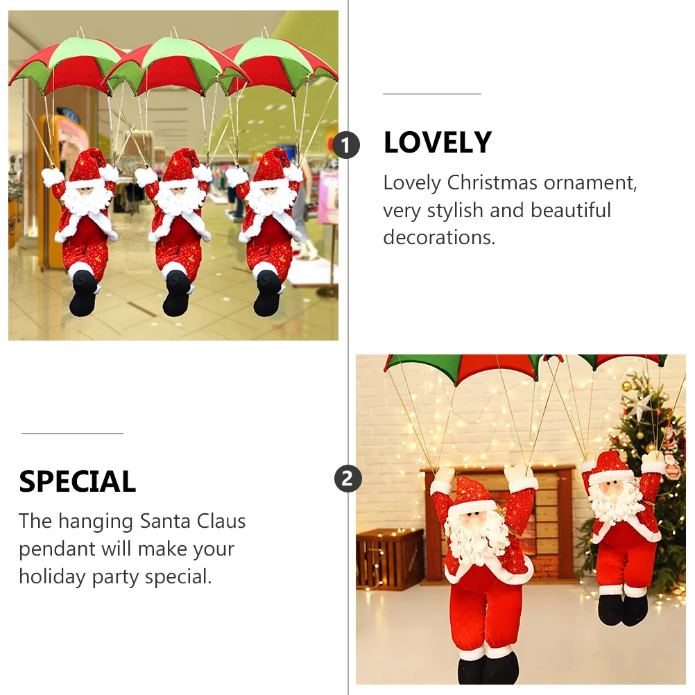 Ornaments to Climb Skydiving Santa Elder Courtyard Plush Figure Toys Christmas Tree Pendant Cloth Parachute Decor