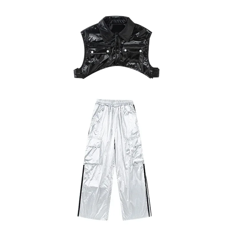 Meisjes Vest Street Dance Joggers Kinderen Mouwloze Jas Kind Punk Kostuum Jongens Hip Hop Lederen Motorvest Cargo Broek