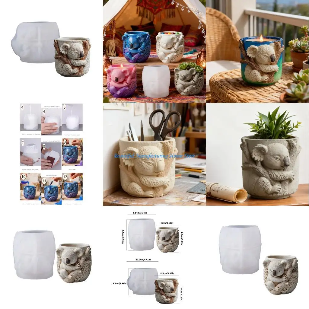 

E56A Silicone Koala Pattern Mold for Resin Jewelry Planter Decorative Crafts Handmade Gift Creations Office Accessories