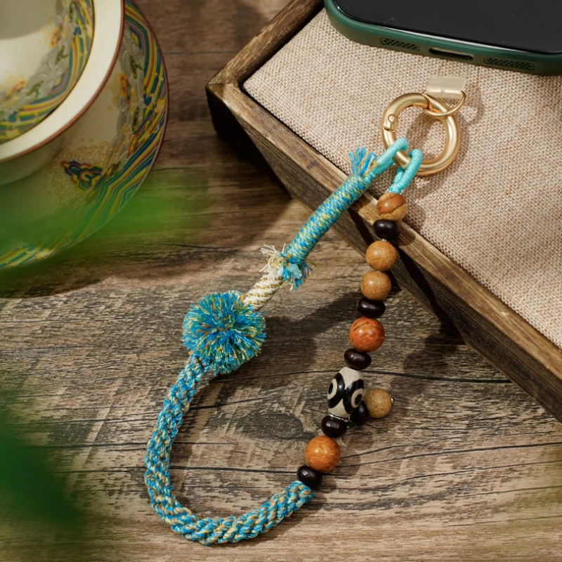 

Chinese Retro Style Handmade Braided String Bead Anti-theft Mobile Phone Wrist Strap