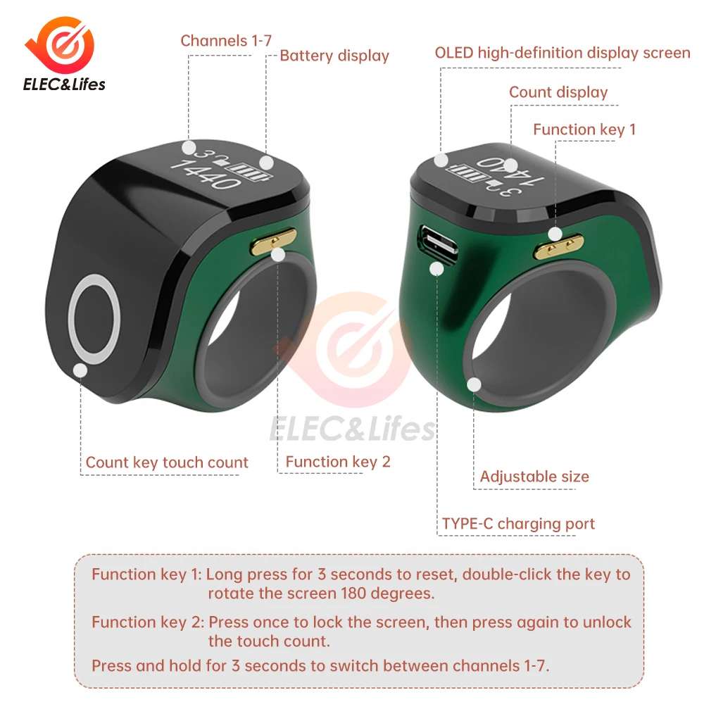 Imagem -04 - Contador Tally Digital Portátil 049 Polegadas Oled Palm Clicker Cores Sortidas 049 Polegadas