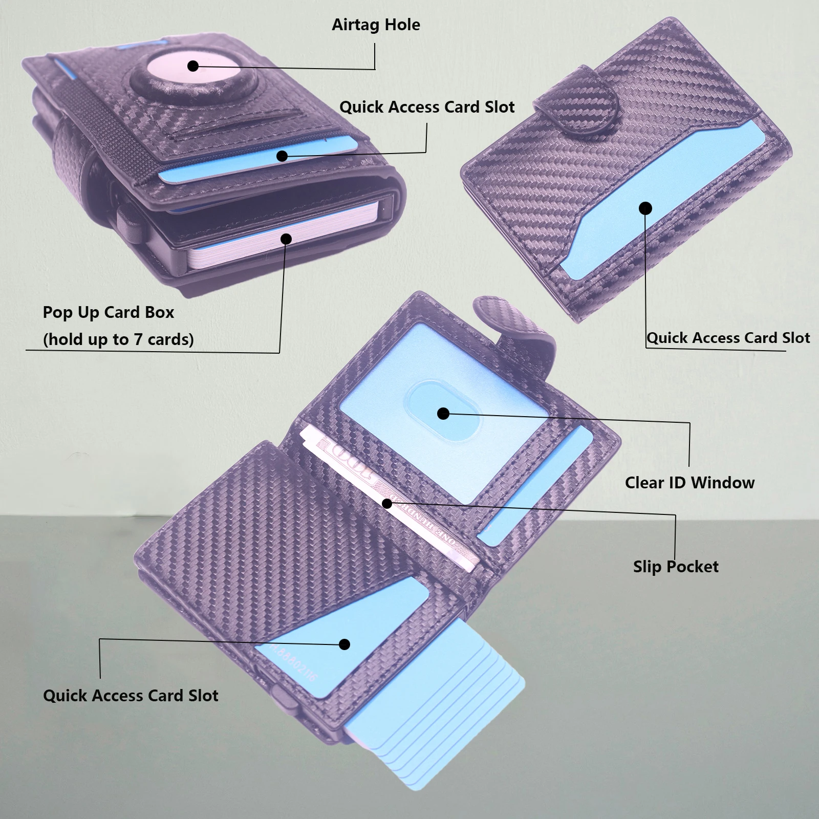 남성용 RFID 차단 지갑, 짧은 이중 접이식 슬림 팝업 알루미늄 신용 카드 케이스 상자, 에어태그 거치대 ID 케이스 선물 상자, 패션