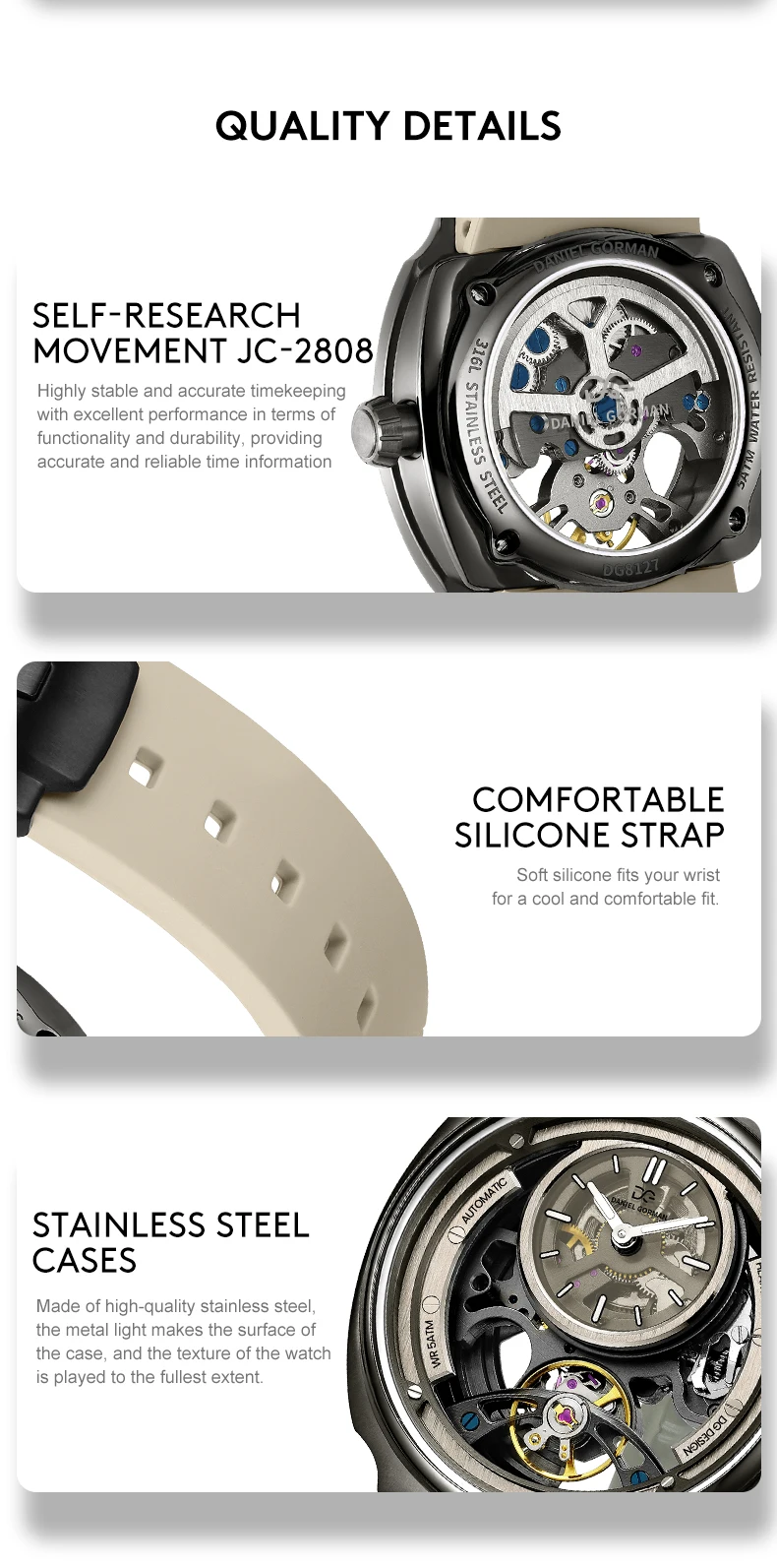 Couple Automatic Watches Luxury Skeleton Mechanical Watch Waterproof Stainless Steel Luminous Wristwatch Gorman Watches DG Brigh