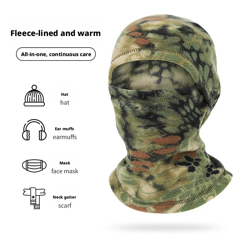 camouflage tactical fleece multifunctional warm hat, integrated pullover hat, outdoor warm ski and cycling face mask