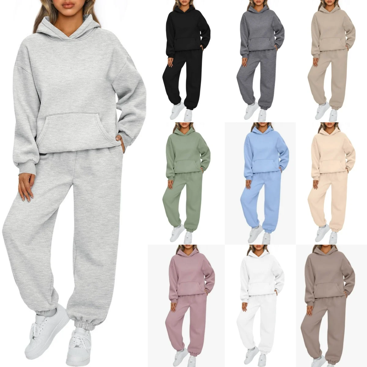 Women\'s Leisure Suit Long Sleeved Loose Hoodie Sweatshirts and Trouser Autumn New Female Fashion Two Piece Set