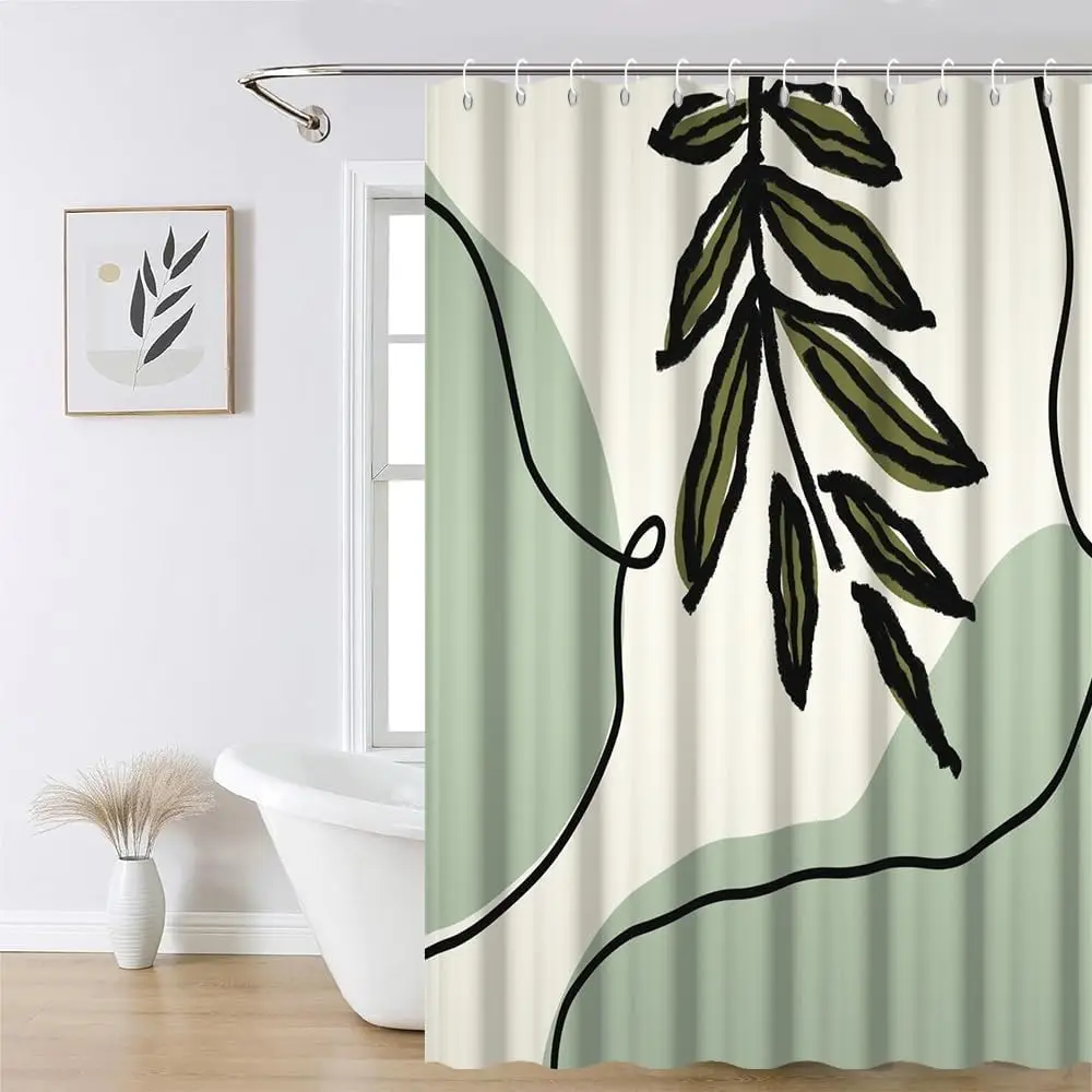Perfect Boho Retro Sunset Tropical Plant Shower Curtain Mid Century Bohemian Abstract Bathroom Decor 90x180cm