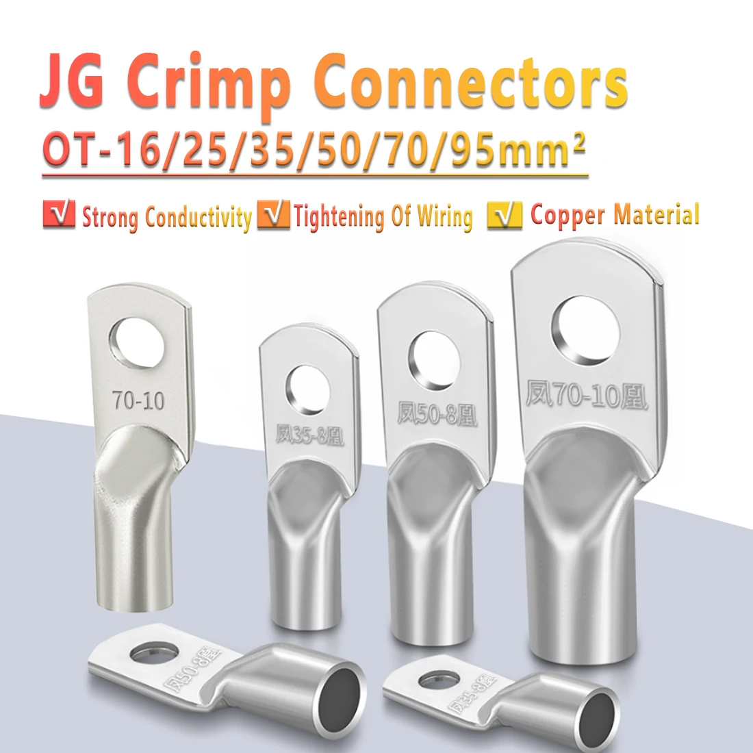 

JG6/10/16/25-500 Copper Terminal Crimp Terminal Ring Lug Tin plated Terminal For Connection Electric cable Power Solid Connector