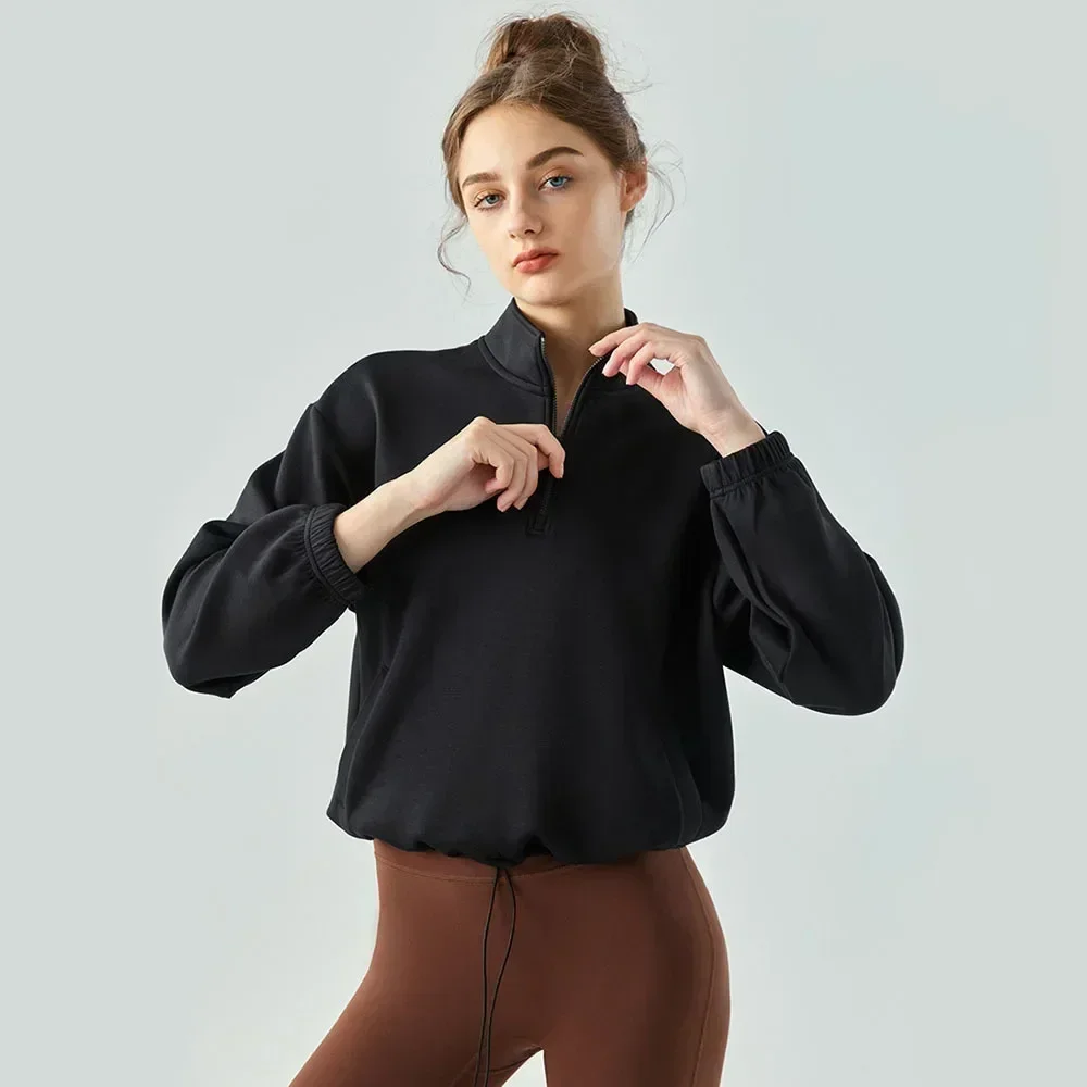 Nuovo maglione sportivo fitness da donna casual pullover corto con collo alla coreana top da yoga