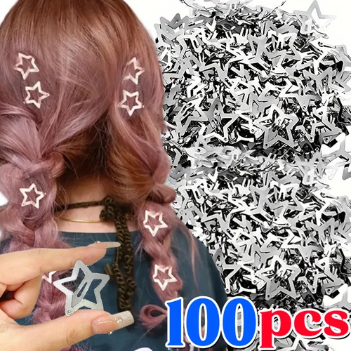 Imagen 1 del producto Y2K-Pinzas para el cabello BB con estrella plateada para mujer, horquillas con forma de estrella a presión de Metal, pasadores laterales, accesorios para el cabello