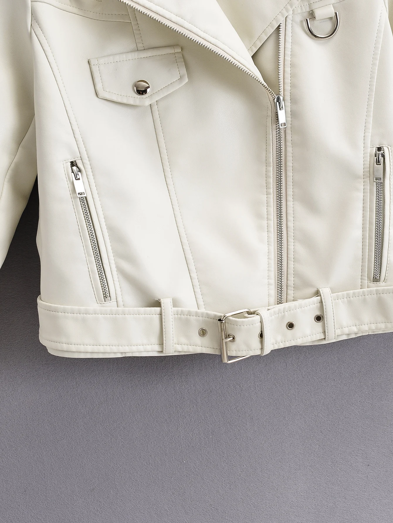 Brand New Spring Women Pu Leather Motorcycle Jacket Female With Belt Solid Color Jackets Ladys Loose Casual Jacket