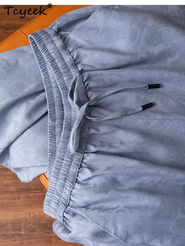 Tcyeek 100 % echte Maulbeerseide-Hose, gerade Hose, elegante Hose mit elastischem Bund, Streetwear für Damen, einfarbig, Pantalones De Mujer