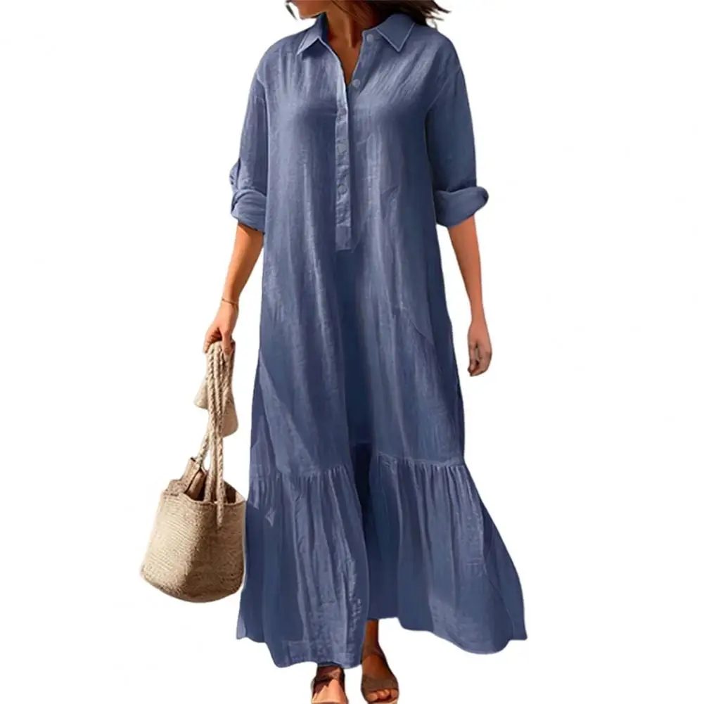 Abiti midi eleganti estivi da donna 2025 Abito a vita alta con collo a bavero maniche corte abbottonato fluido abito a camicia da donna