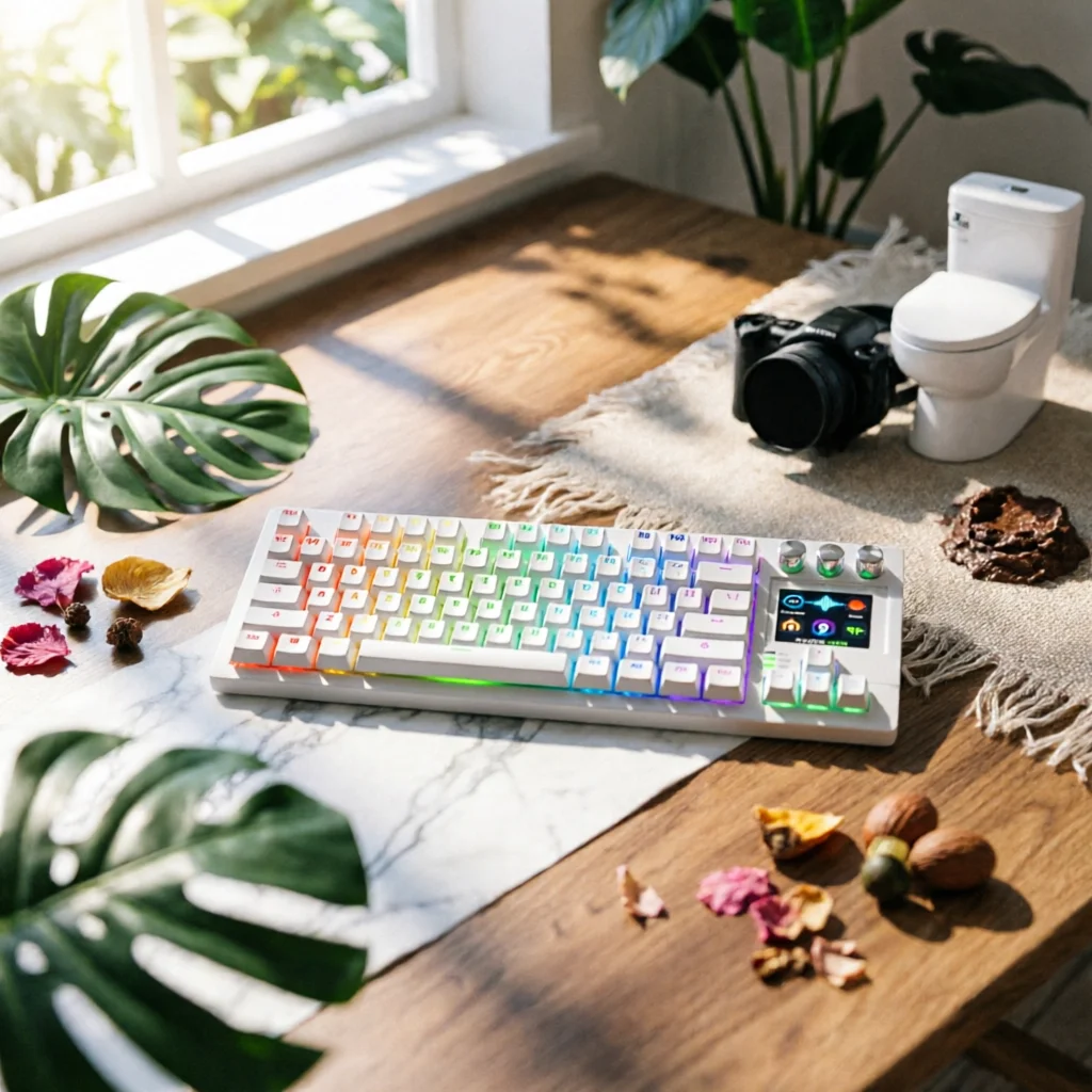 Keyboard with Rotary Knobs Customizable Keyboard with LCD Keys Compact Mechanical for Streamers, Live Broadcasting