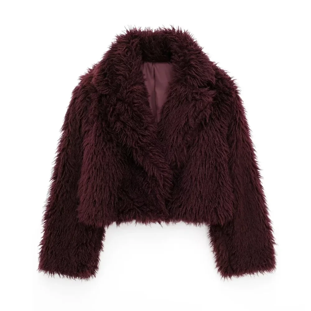 Elegant Faux Fur Short Coat Women Autumn Winter Luxury Turn-down Collar Loose Thick Warm Oversized Overcoat Solid Street Coats