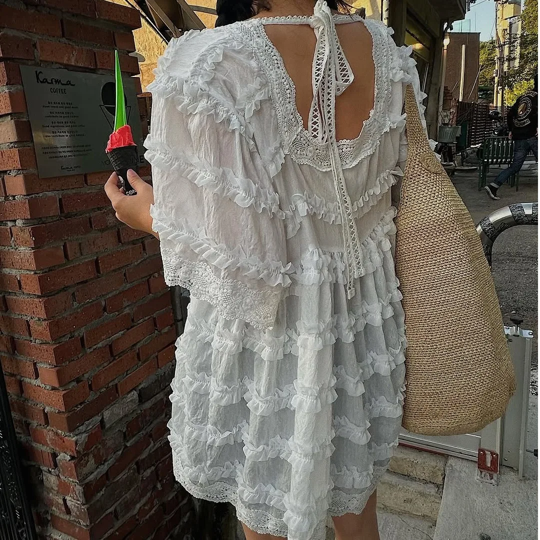 Csa Fena de Manga Curta com Detalhes em Renda, Design Único, Estilo Doce e Fofo, Csa de Tamanho Pequ, Estilo Cor...