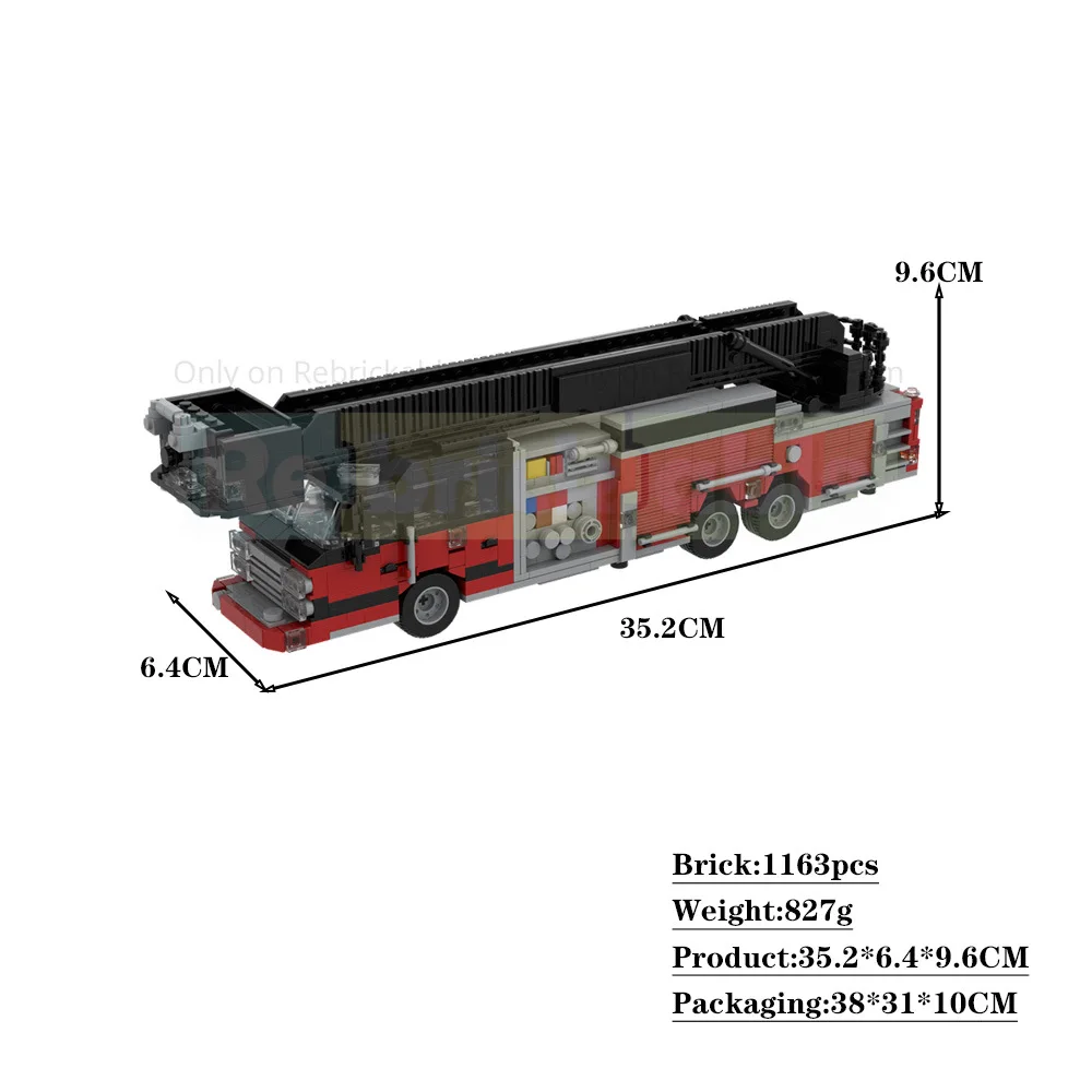 MOC Fire Engine Model Simulated Fire Rescue Truck Construction Bricks Kit Hands‑on Toy Vivid Firefighting Vehicle  Great Gift