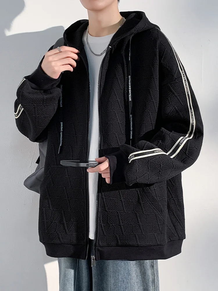 

New 2024 American Sle Heavyweight Open Cardigan Hoodie Men's Spring Autumn Loose Casual Outerwear Trendy Brand Comfortable Fit