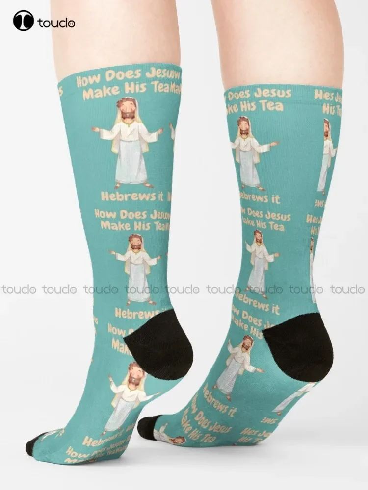 How Does Jesus Make His Tea Hebrews It Socks High Socks Women 360° Digital Print Unisex Adult Teen Youth Socks Gift Funny Sock