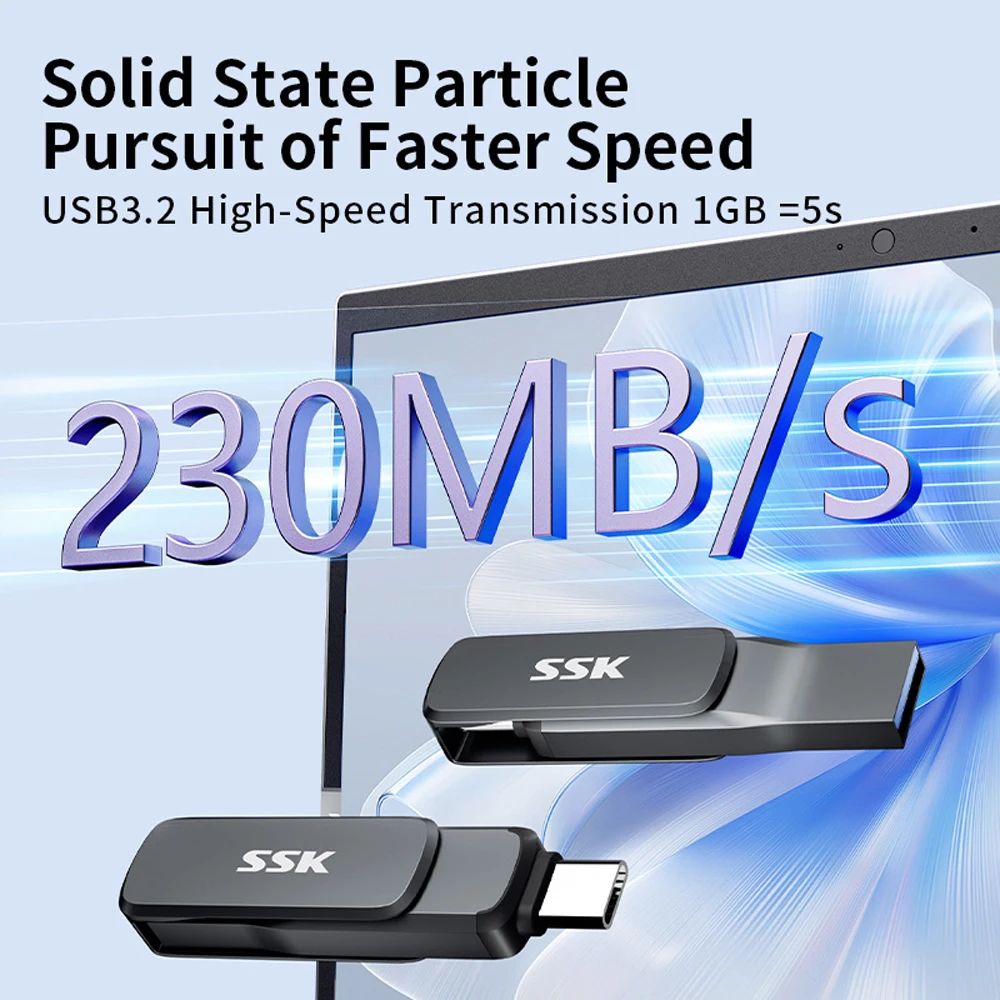 SSK Флэш-накопитель с двумя интерфейсами USB 3.2 с памятью Type-C и USB A USB-накопителем для смартфонов, планшетов, ноутбуков Mac