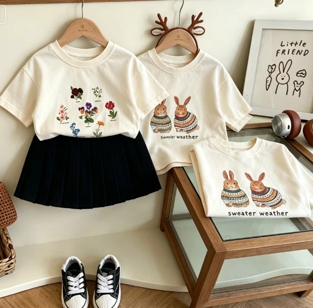 Kids Casual Floral Print T Shirt Short And Long Sleeve Lightweight Cotton Tops For Everyday Play And Outdoor Activities Baby Tee