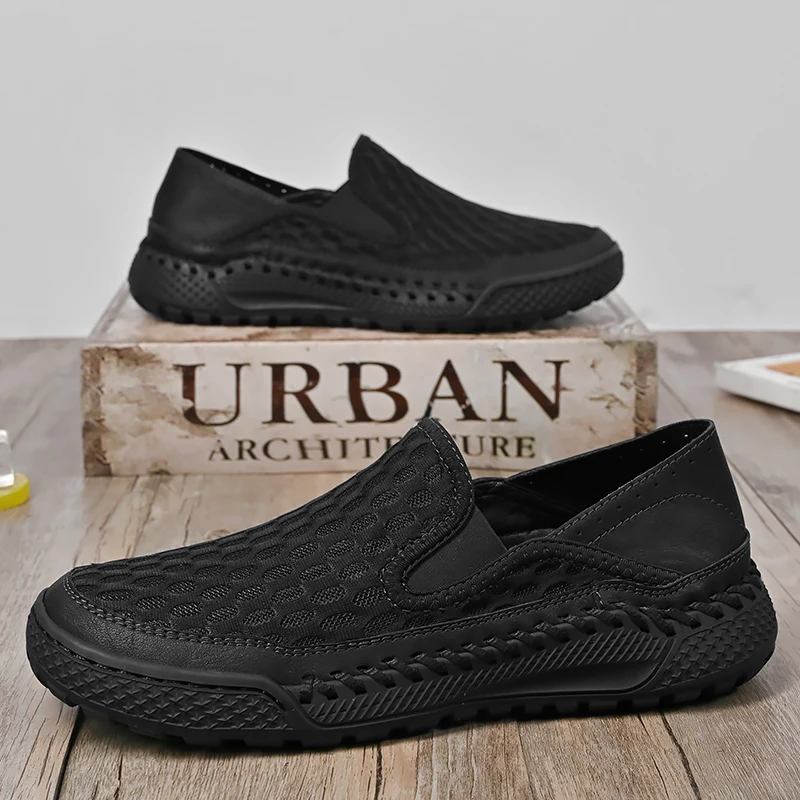

Men's Summer High Top Sports Loafers Breathable Casual Slip-On Mesh Trendy Flat Rubber Sole round Toe Casual Shoes for Daily Wea