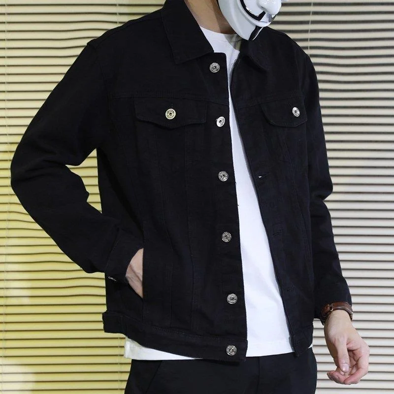 Men's Slim Fit Workwear Jacket Pure Color Casual Denim Shirt Fashionable Autumn Spring Seasonal Outerwear Regular Sleeve Length