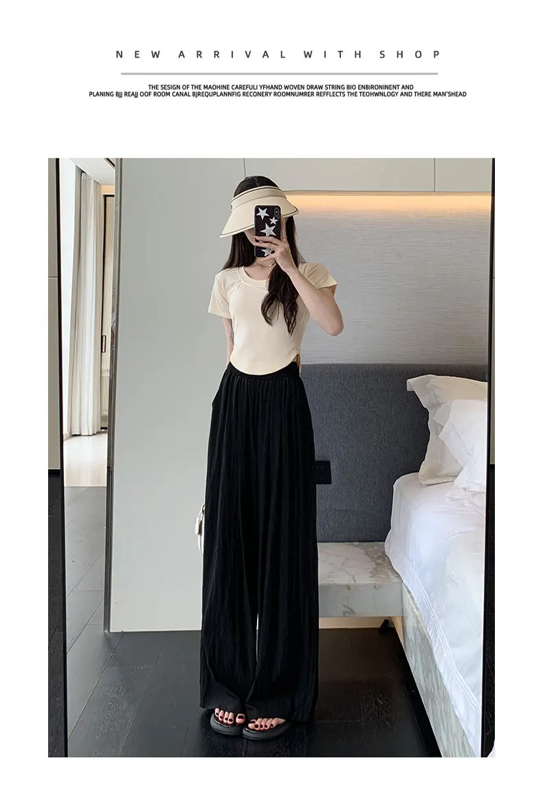 2025 New Ice Silk Yamamoto Pants Women's Summer Thin High Waist Slimming Drapey Cool Casual Wide Leg Pants Commute Korean Sle