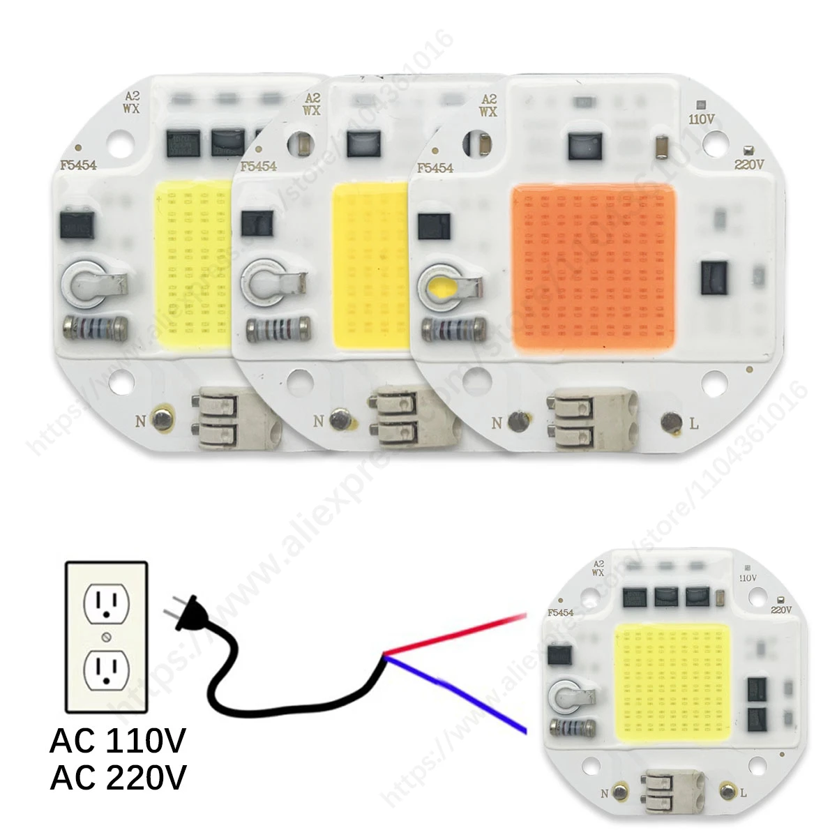 5PCS LED 110v 220v 50w LED COB Chipled bulb High Power 50w light bulbs Lamp 220V LED matrix For Outdoor Indoor FloodLight White