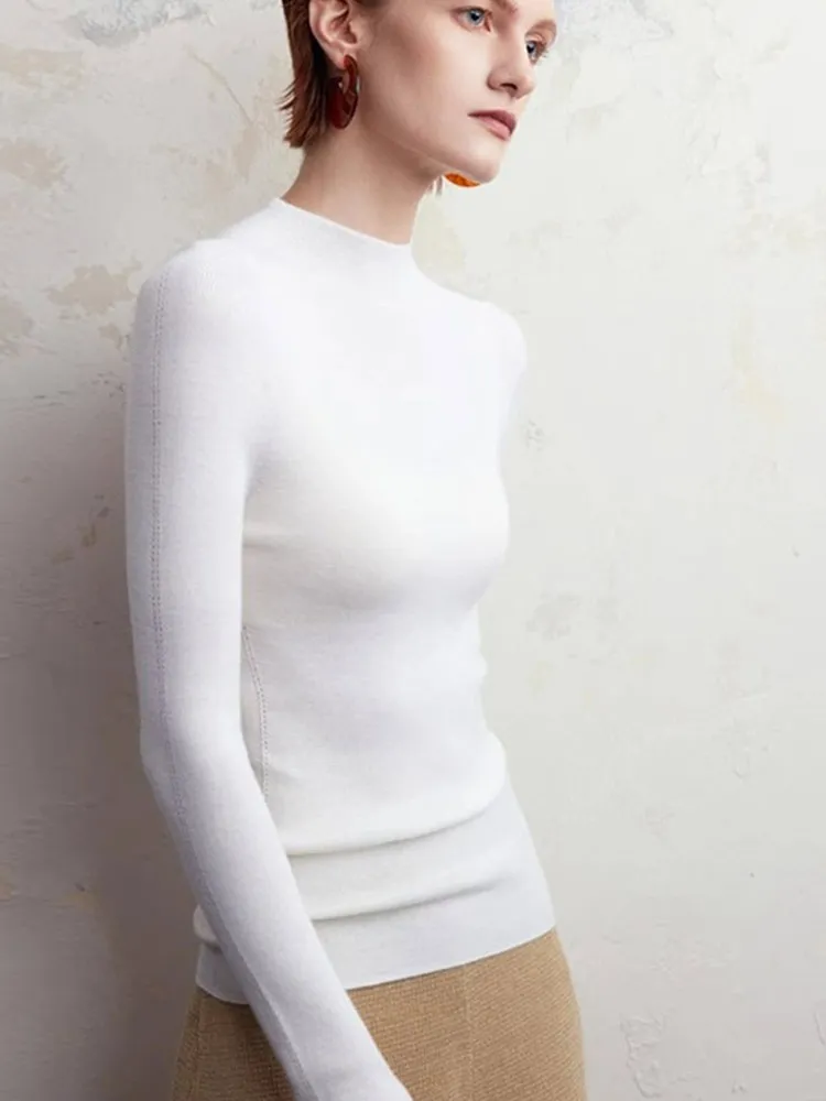 قاعدة محبوكة بقصة ضيقة طويلة Sve irt f بياقة عالية لون نسائي أنيق وبسيط للتنقل النسخة الكورية #3