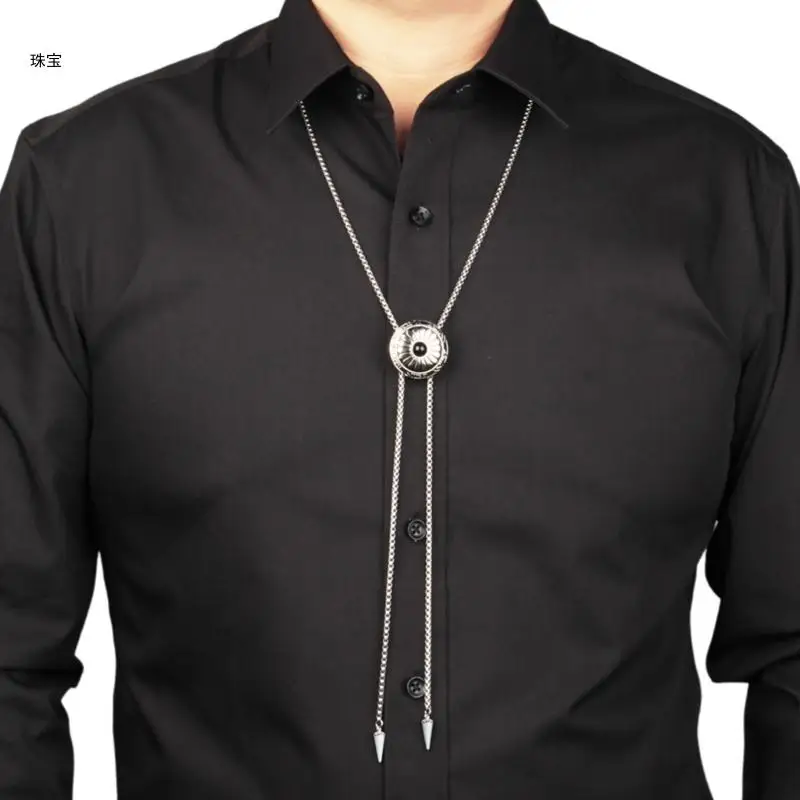 

X5QE Round Bolo Tie Necklace Metal Bolas Tie Necktie Jewelry Gift for Women Man