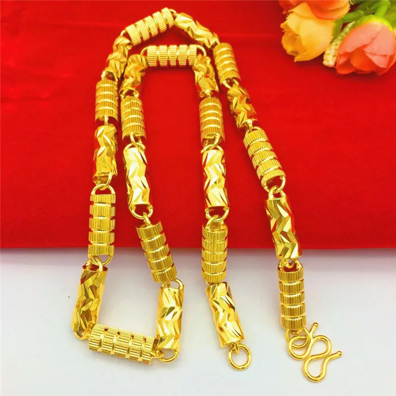 Luxury 24K 9999 Pure Gold real gold Necklace Circle Bucket Split Flower Bucket Post Men's Necklace
