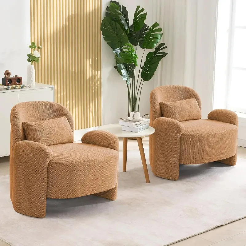 Oversized Upholstered Linen Accent Chair Comfy Lounge Reading Armchair For Living Room Bedroom Office, Brown