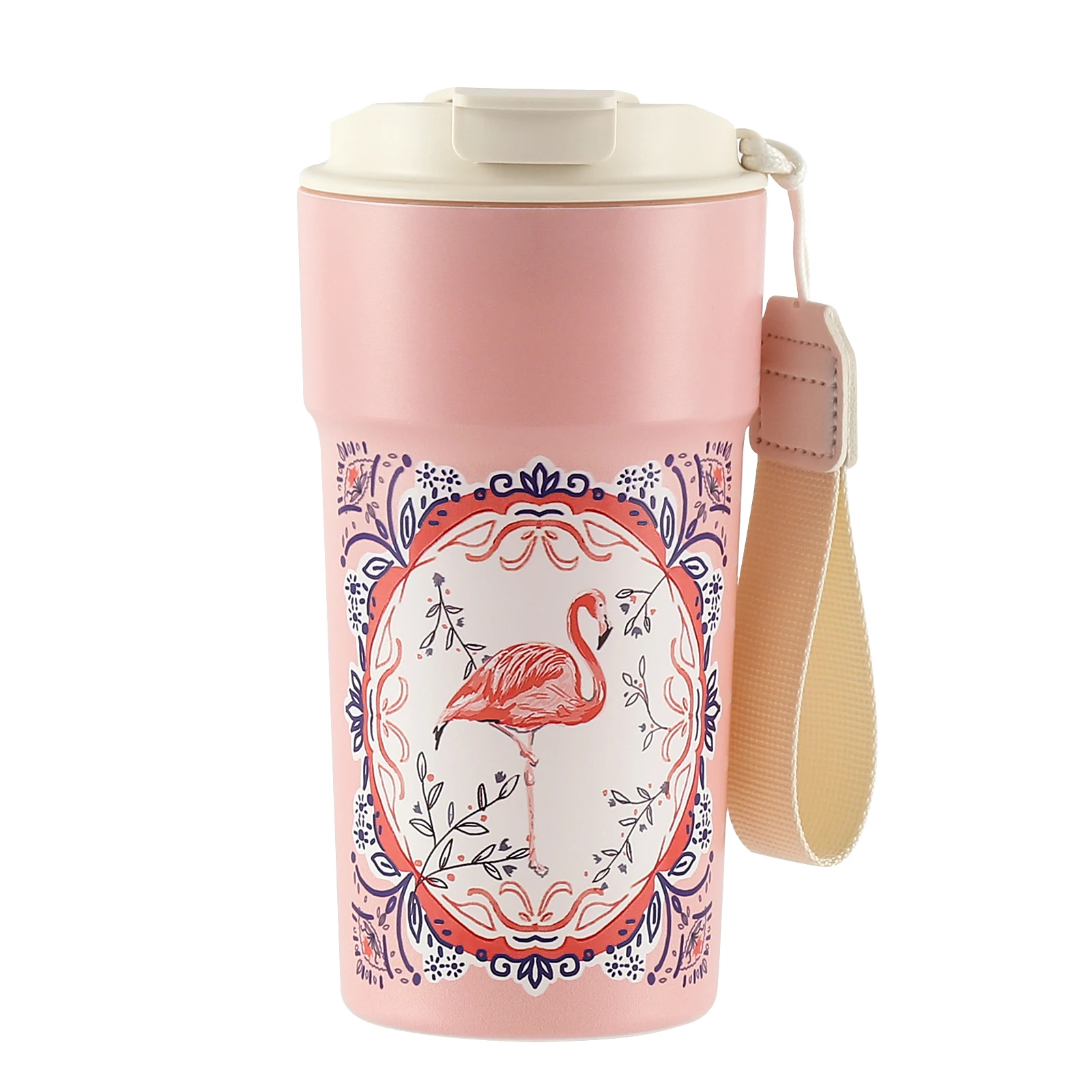 500ML Thermal Coffee Cup Slanted Body Tritan Plastic Material with Cup Lid Straw Holder Animal Pattern Printed Body