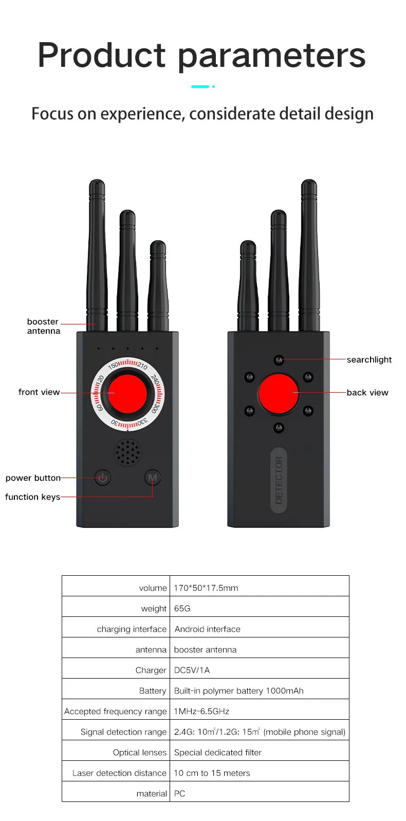 T16 Signal Detector Anti-Camera Anti-Eavesdropping GPS Scanning Detector Anti-Positioning Tracking Camera Detector