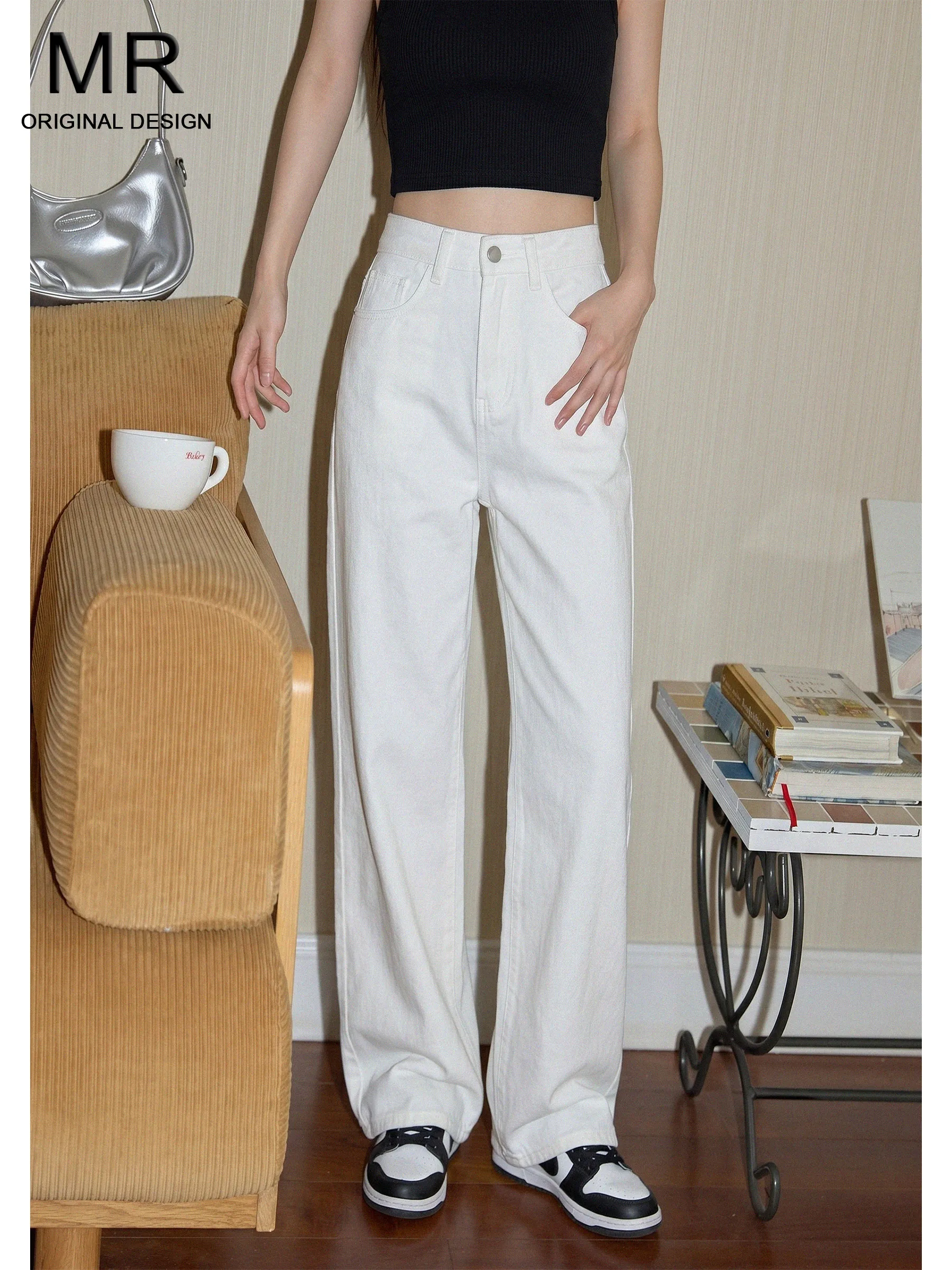 

White American High Waist Wide Leg Jeans Women's Summer Loose Slimming Drapey Narrow Straight Cut Denim Pants
