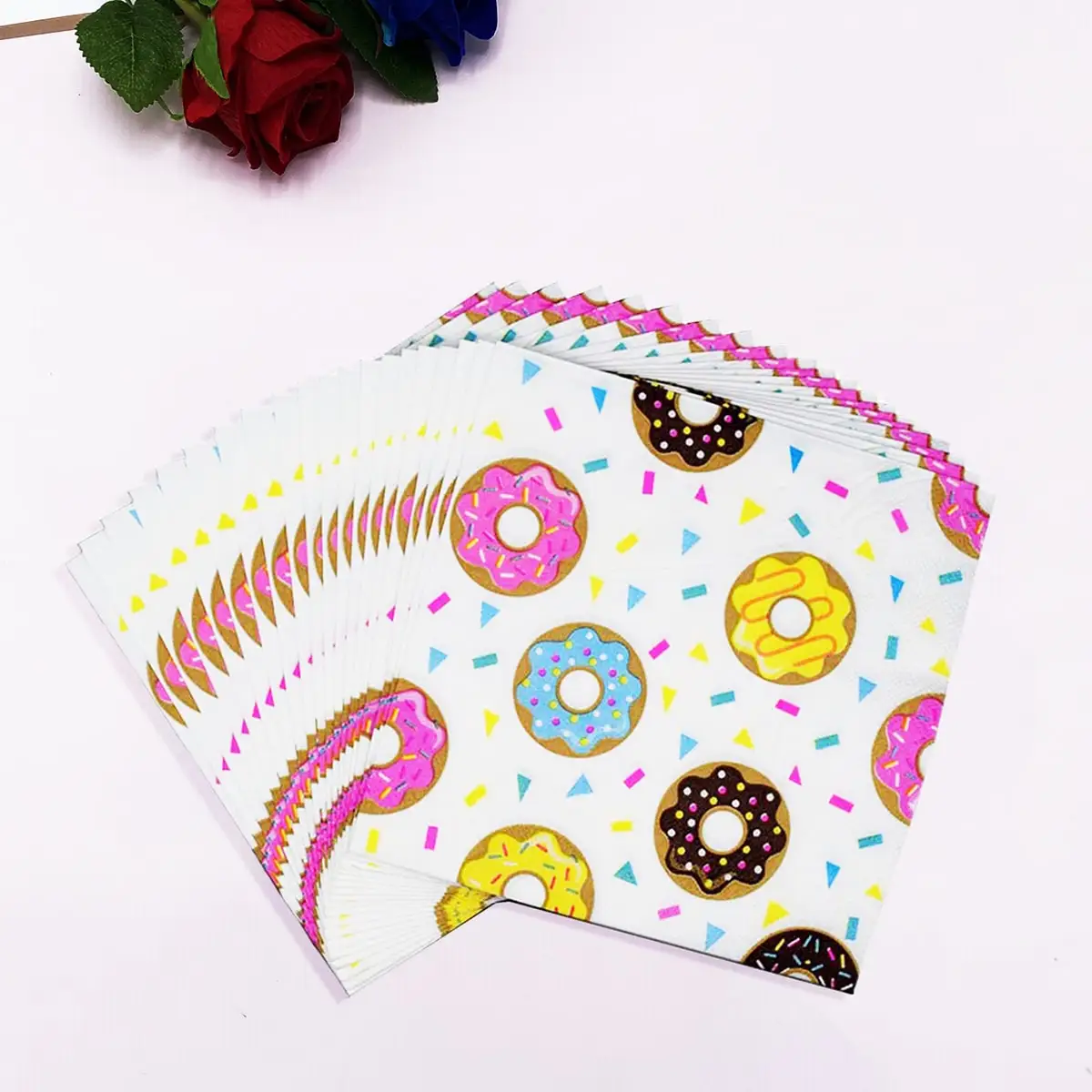 20Pcs Donut Print Disposable Napkins Party Wipes