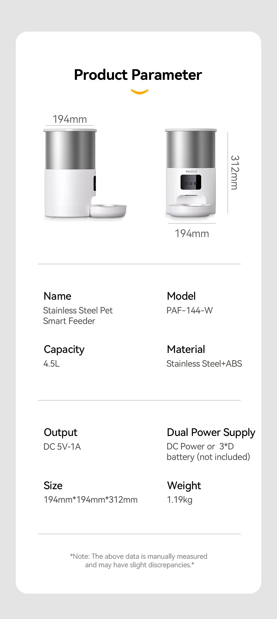 ROJECO 4,5 l automatischer Katzenfutterspender aus Edelstahl, WiFi-App, Fernbedienung, Sprachaufzeichnung, intelligenter Hundefutterspender, Heimtierbedarf – Detail 15