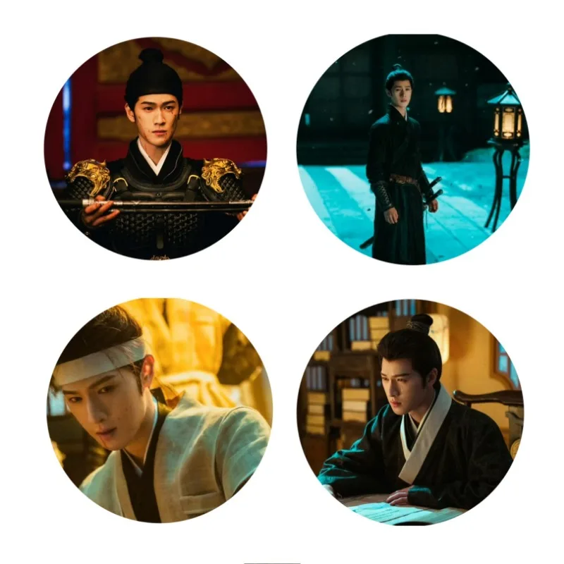 4PC/SET Li Yunrui Meng Ziyi Photo Badge TV Blossom Song Mo Dou Zhao Drama Stills Laser Fine Flash Bang Brooch Bag Decor Pins