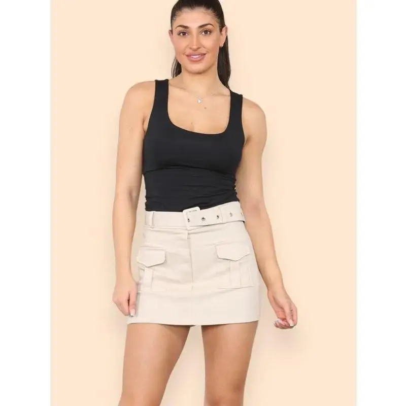 

High Waist Skirt with Cargo Belt Women's Summer Faion Casual Sportswear ort Pants Seven Sve T-irt Autumn Collection
