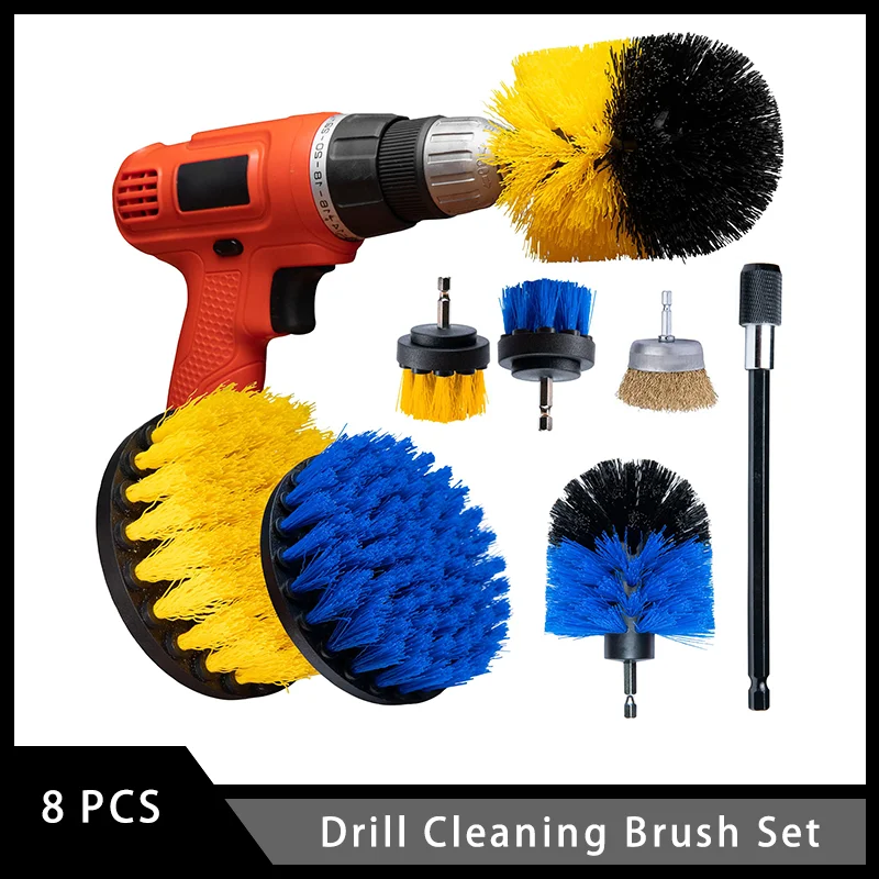 

8 PCS Drill Cleaning Brush Set with Wire Brush for Cleaning of Bathroom, Kitchen, Grout, Pool, Flooring and Car Wheels