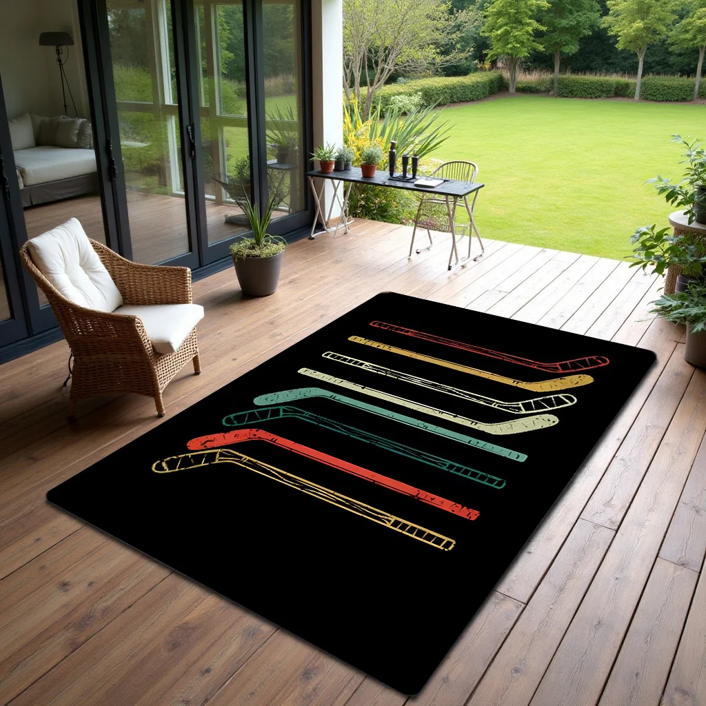 Durable Polyester Hockey Stick Design Doormat Welcome Mat for Sports Fans Home Decor Entrance Rug Indoor Outdoor Lifestyle Gift