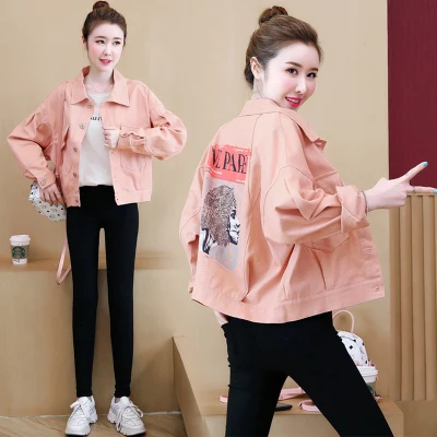 Red Denim Jaet ort Women's Loose Fit Spring New Korean Sle Early Spring ular Top Coat Button Embroidery ket